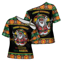 Jamaica Christmas Cross Shoulder Shirt Most Likely To Smoke With Santa - Wonder Print Shop
