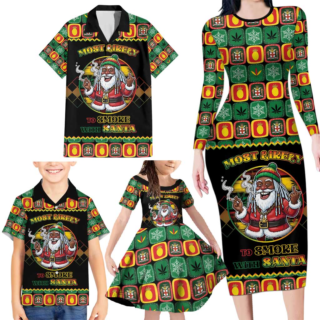 Jamaica Christmas Family Matching Long Sleeve Bodycon Dress and Hawaiian Shirt Most Likely To Smoke With Santa - Wonder Print Shop