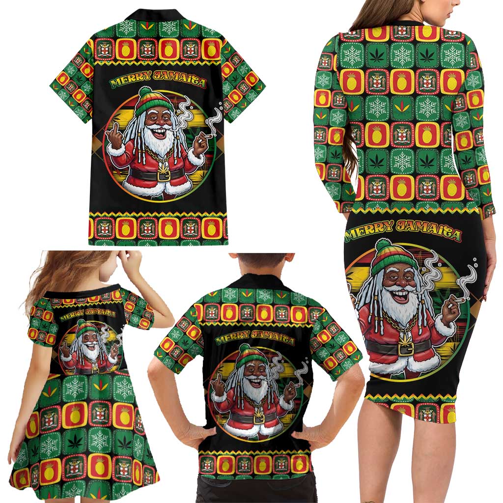Jamaica Christmas Family Matching Long Sleeve Bodycon Dress and Hawaiian Shirt Most Likely To Smoke With Santa - Wonder Print Shop