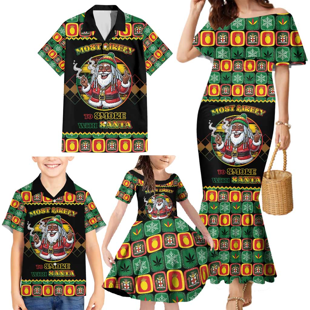 Jamaica Christmas Family Matching Mermaid Dress and Hawaiian Shirt Most Likely To Smoke With Santa - Wonder Print Shop