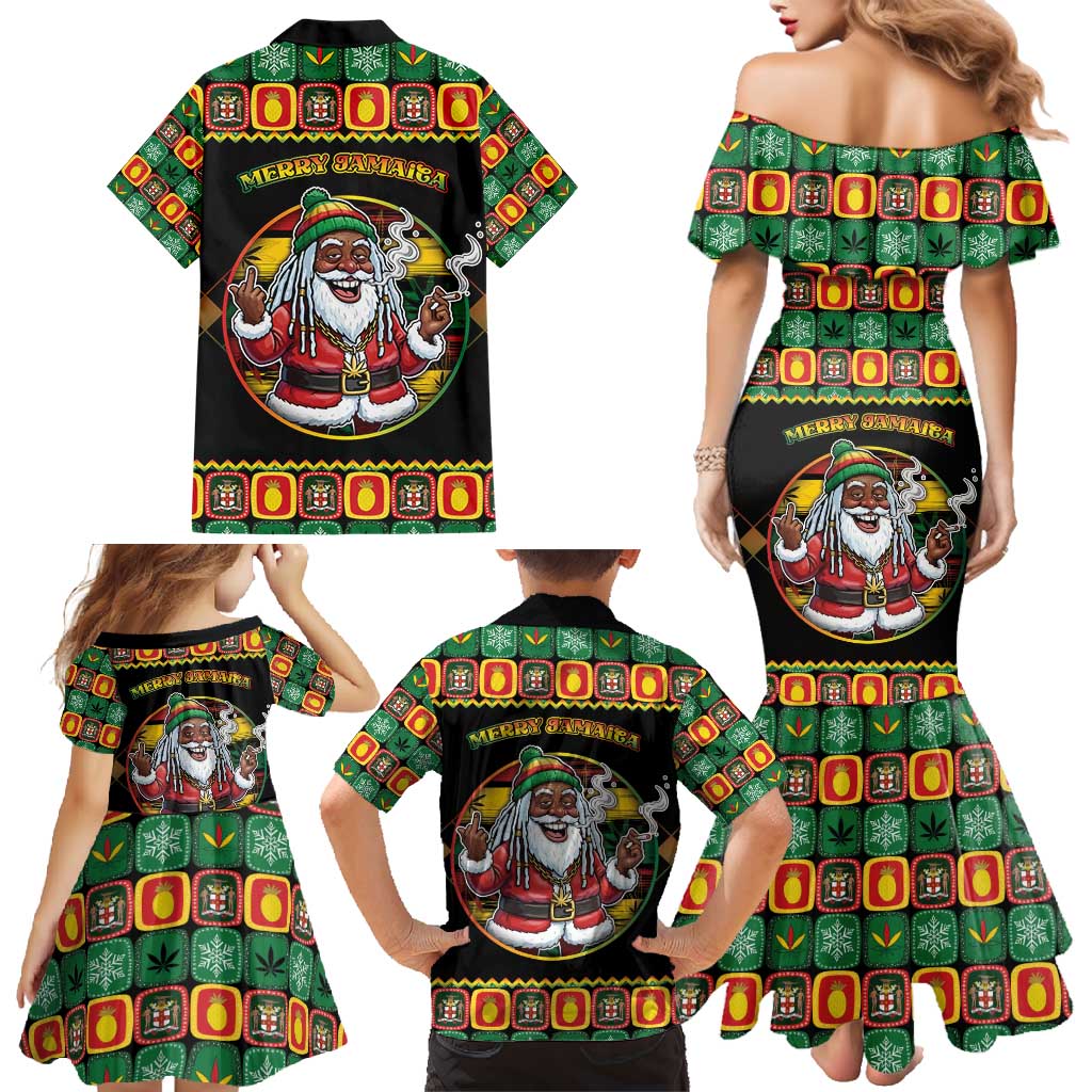 Jamaica Christmas Family Matching Mermaid Dress and Hawaiian Shirt Most Likely To Smoke With Santa - Wonder Print Shop