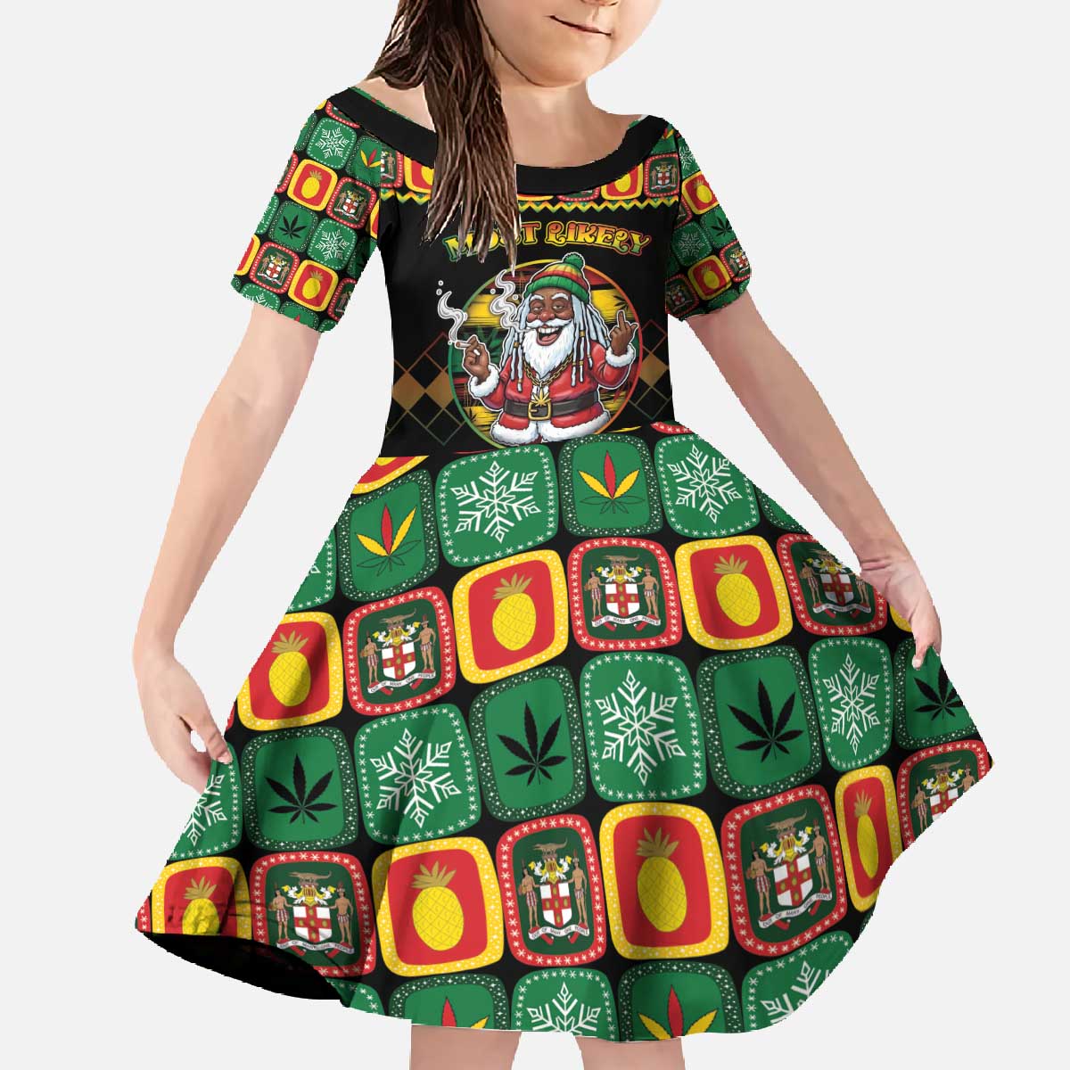 Jamaica Christmas Family Matching Off The Shoulder Long Sleeve Dress and Hawaiian Shirt Most Likely To Smoke With Santa - Wonder Print Shop