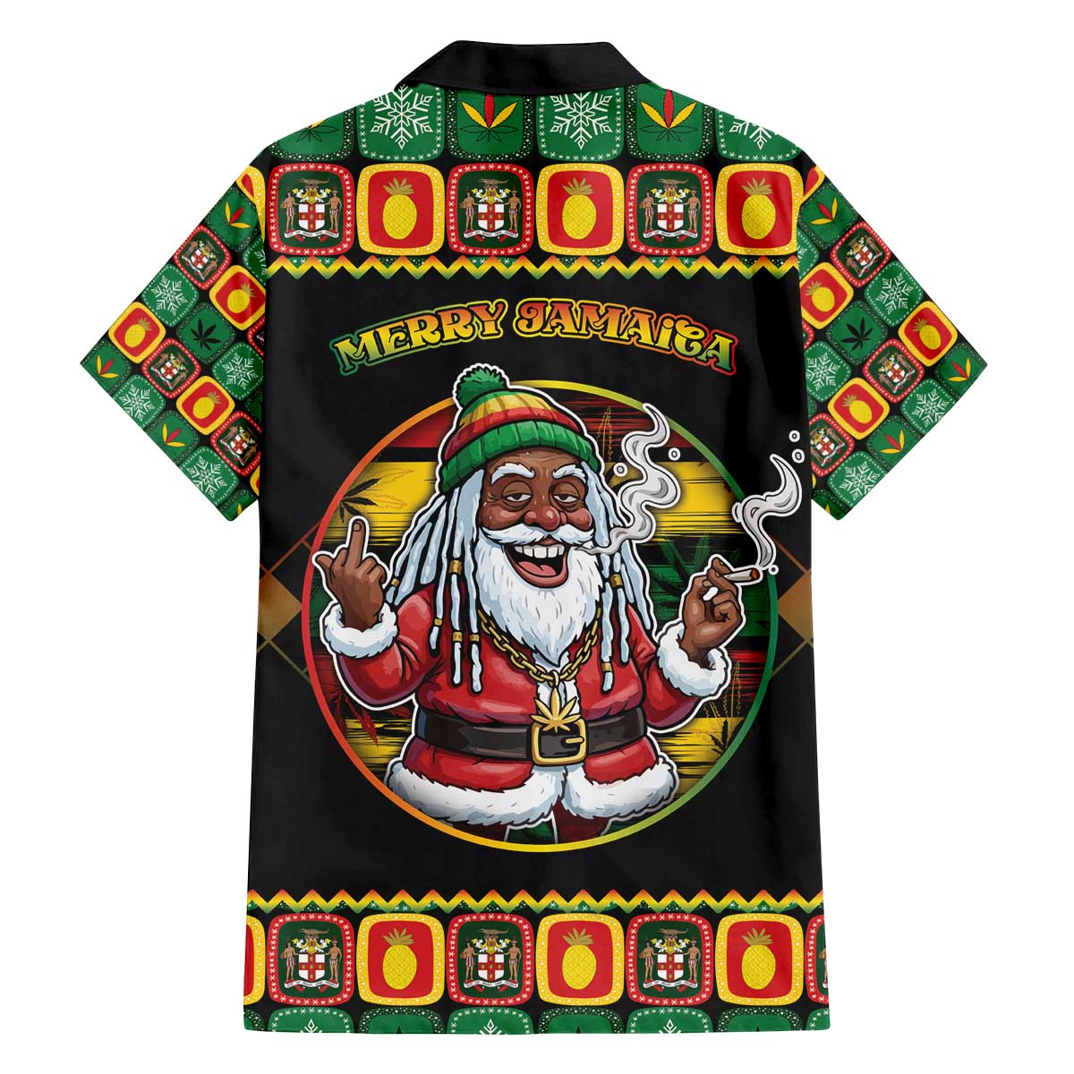 Jamaica Christmas Family Matching Off The Shoulder Long Sleeve Dress and Hawaiian Shirt Most Likely To Smoke With Santa - Wonder Print Shop