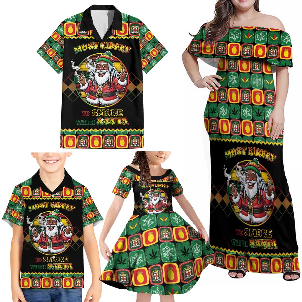 Jamaica Christmas Family Matching Off Shoulder Maxi Dress and Hawaiian Shirt Most Likely To Smoke With Santa - Wonder Print Shop