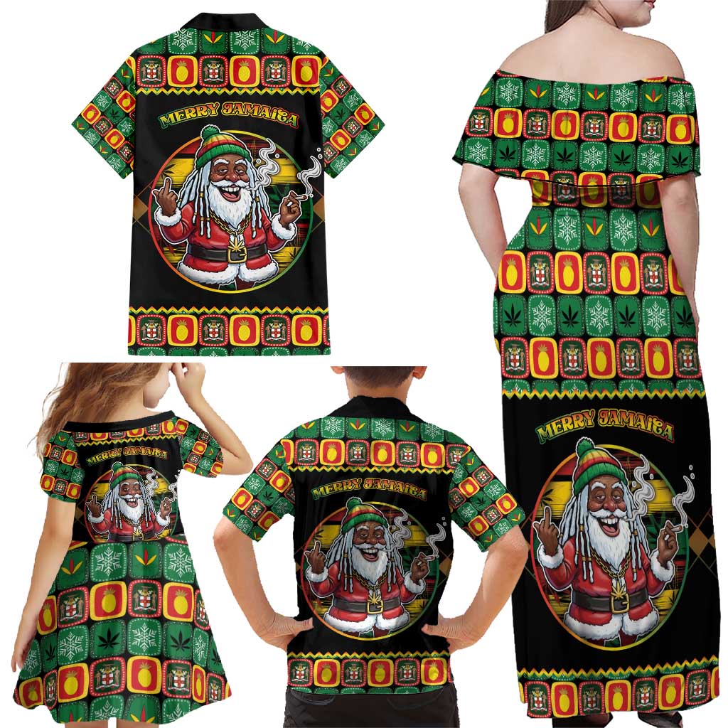 Jamaica Christmas Family Matching Off Shoulder Maxi Dress and Hawaiian Shirt Most Likely To Smoke With Santa - Wonder Print Shop