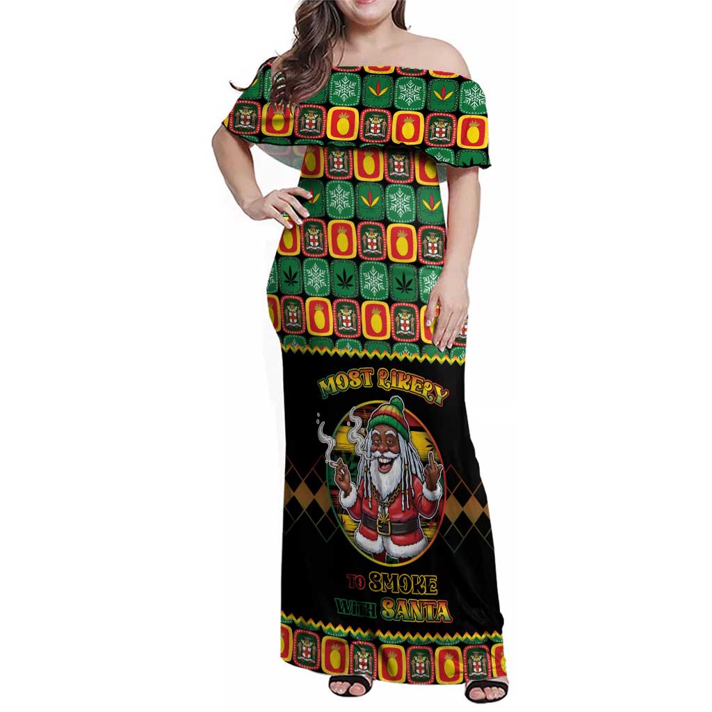 Jamaica Christmas Family Matching Off Shoulder Maxi Dress and Hawaiian Shirt Most Likely To Smoke With Santa - Wonder Print Shop