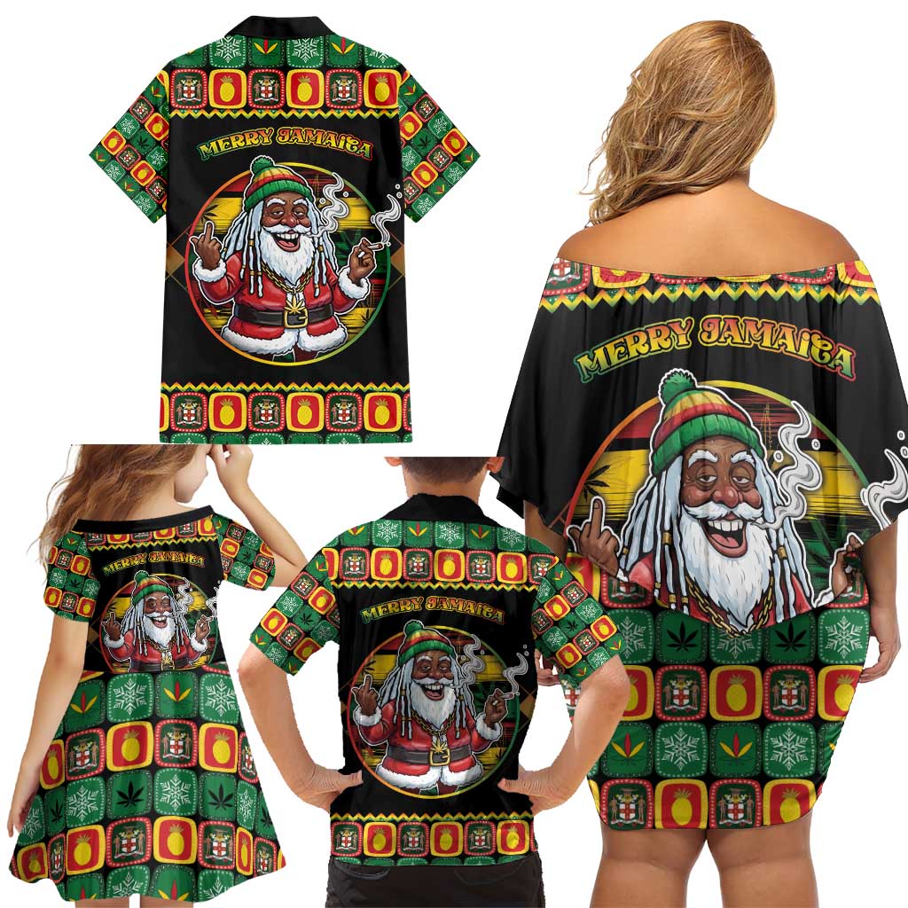 Jamaica Christmas Family Matching Off Shoulder Short Dress and Hawaiian Shirt Most Likely To Smoke With Santa - Wonder Print Shop