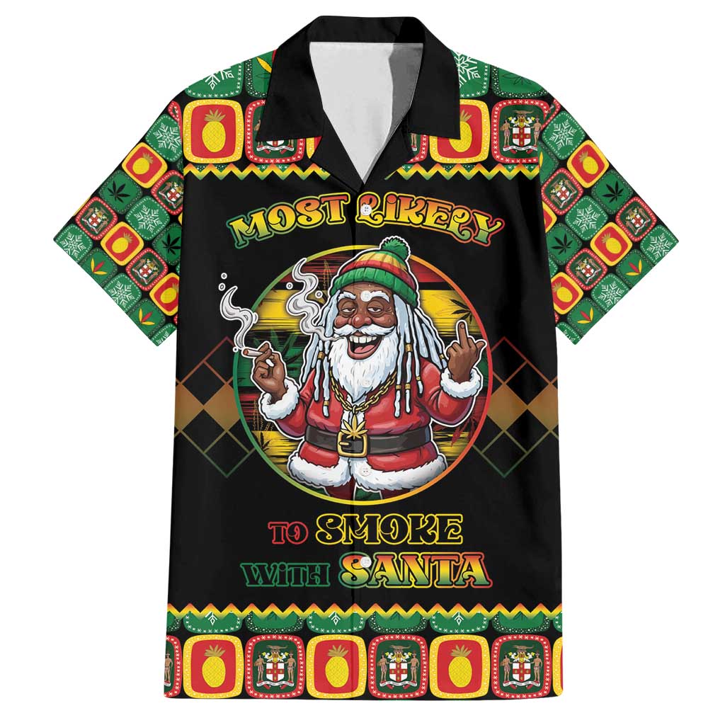 Jamaica Christmas Family Matching Off Shoulder Short Dress and Hawaiian Shirt Most Likely To Smoke With Santa - Wonder Print Shop
