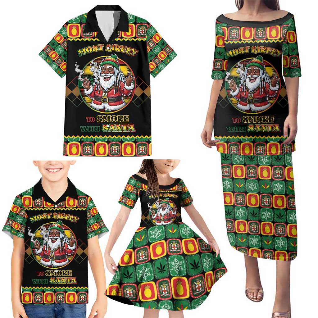 Jamaica Christmas Family Matching Puletasi and Hawaiian Shirt Most Likely To Smoke With Santa - Wonder Print Shop