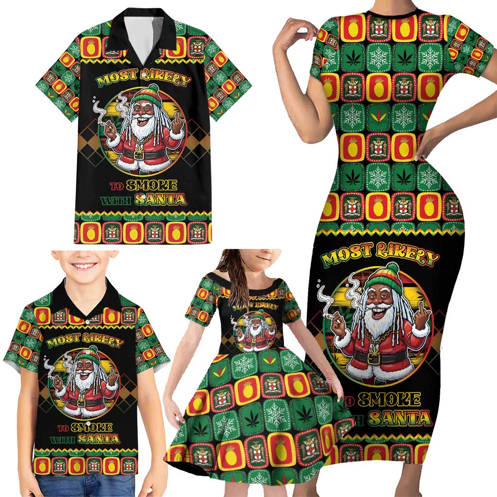 Jamaica Christmas Family Matching Short Sleeve Bodycon Dress and Hawaiian Shirt Most Likely To Smoke With Santa - Wonder Print Shop