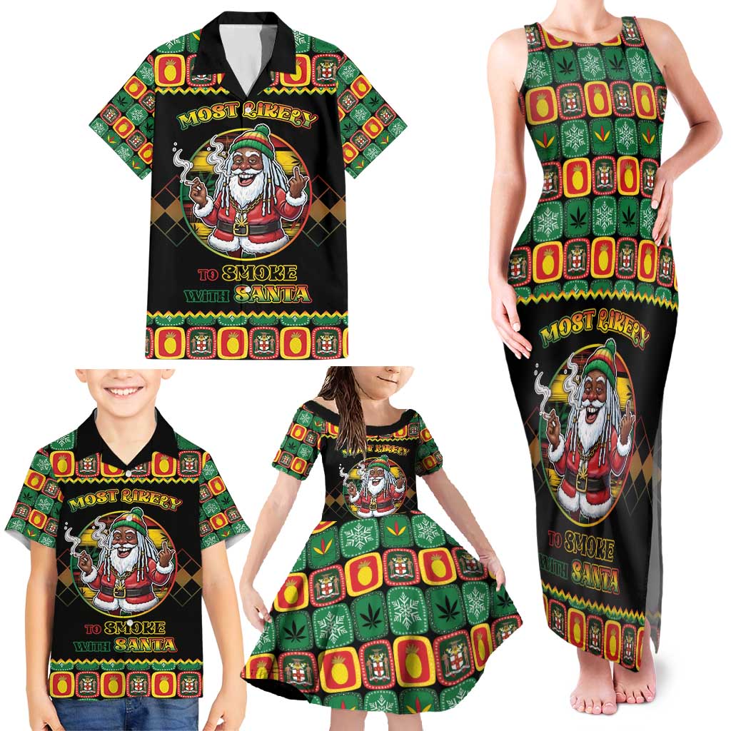 Jamaica Christmas Family Matching Tank Maxi Dress and Hawaiian Shirt Most Likely To Smoke With Santa - Wonder Print Shop