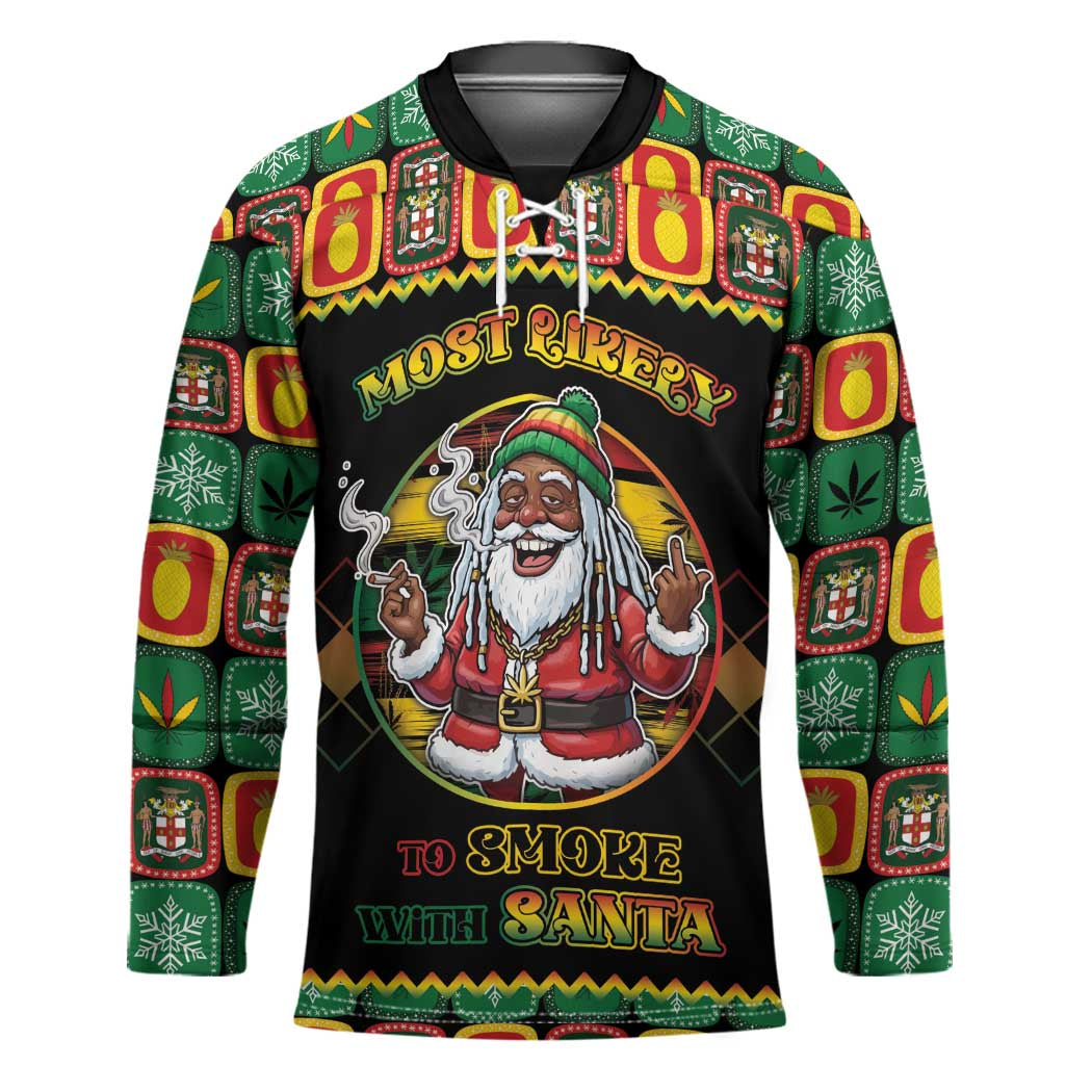 Jamaica Christmas Hockey Jersey Most Likely To Smoke With Santa - Wonder Print Shop
