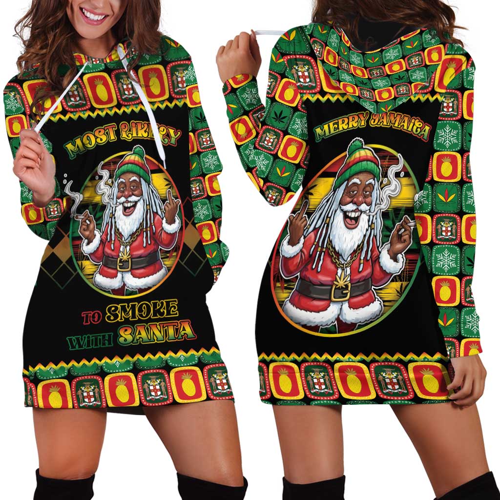 Jamaica Christmas Hoodie Dress Most Likely To Smoke With Santa - Wonder Print Shop