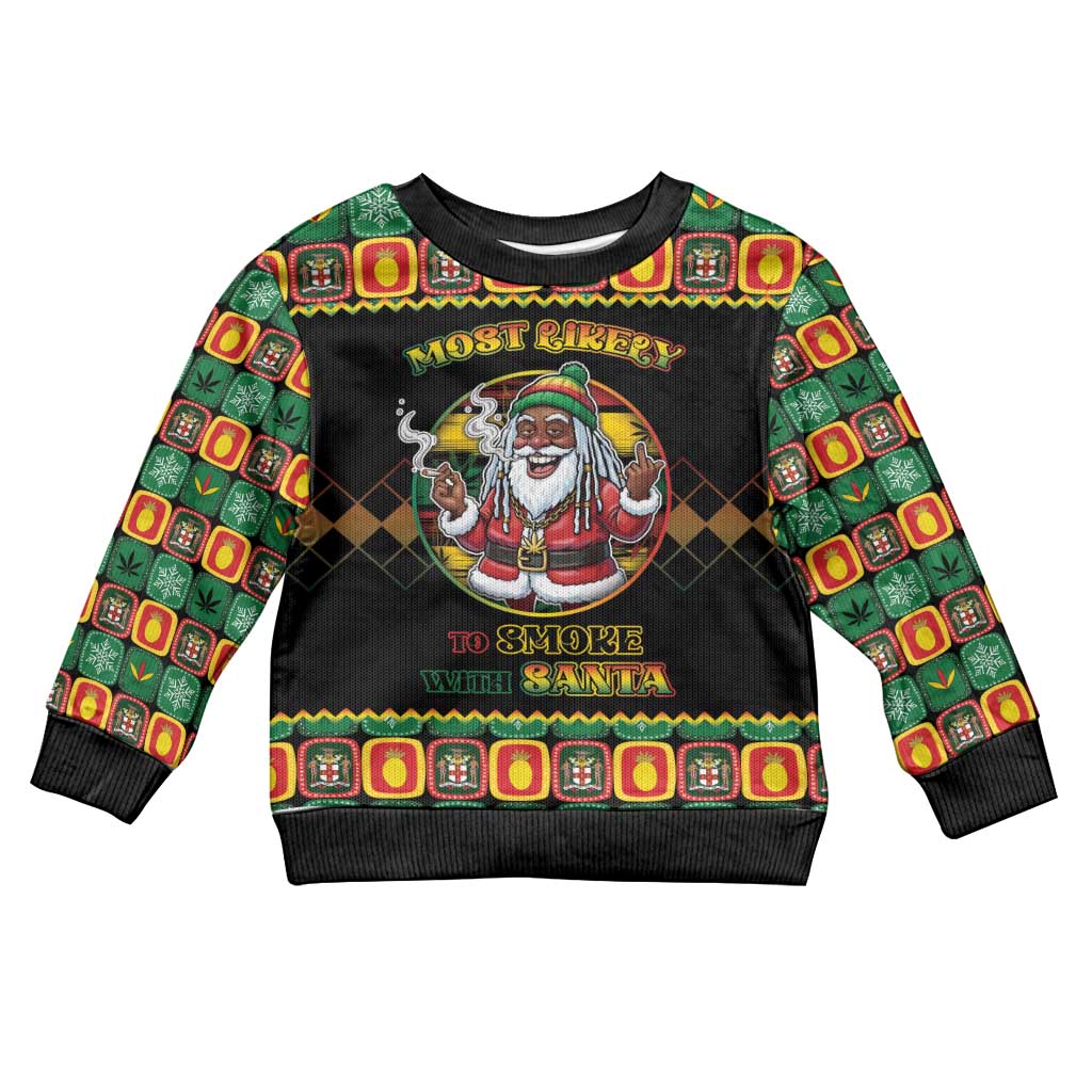 Jamaica Christmas Kid Ugly Christmas Sweater Most Likely To Smoke With Santa - Wonder Print Shop