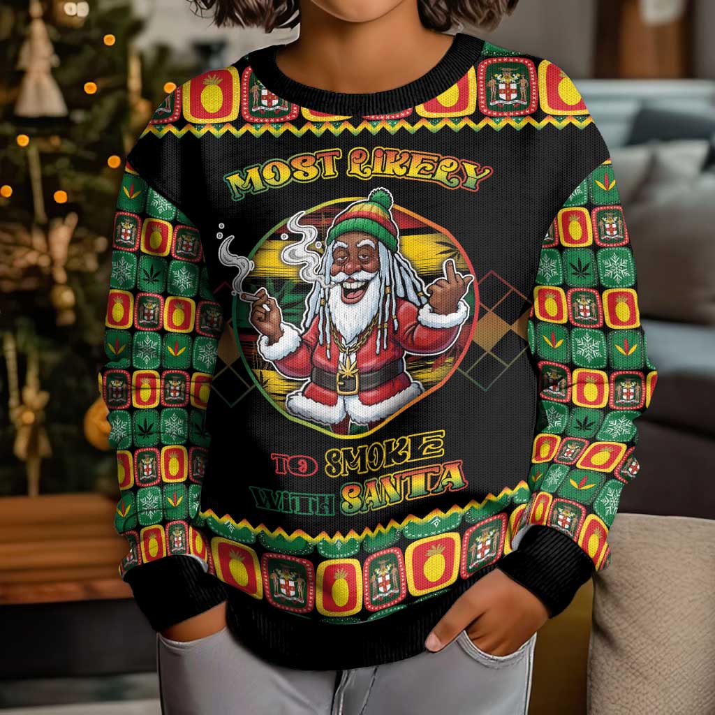 Jamaica Christmas Kid Ugly Christmas Sweater Most Likely To Smoke With Santa - Wonder Print Shop