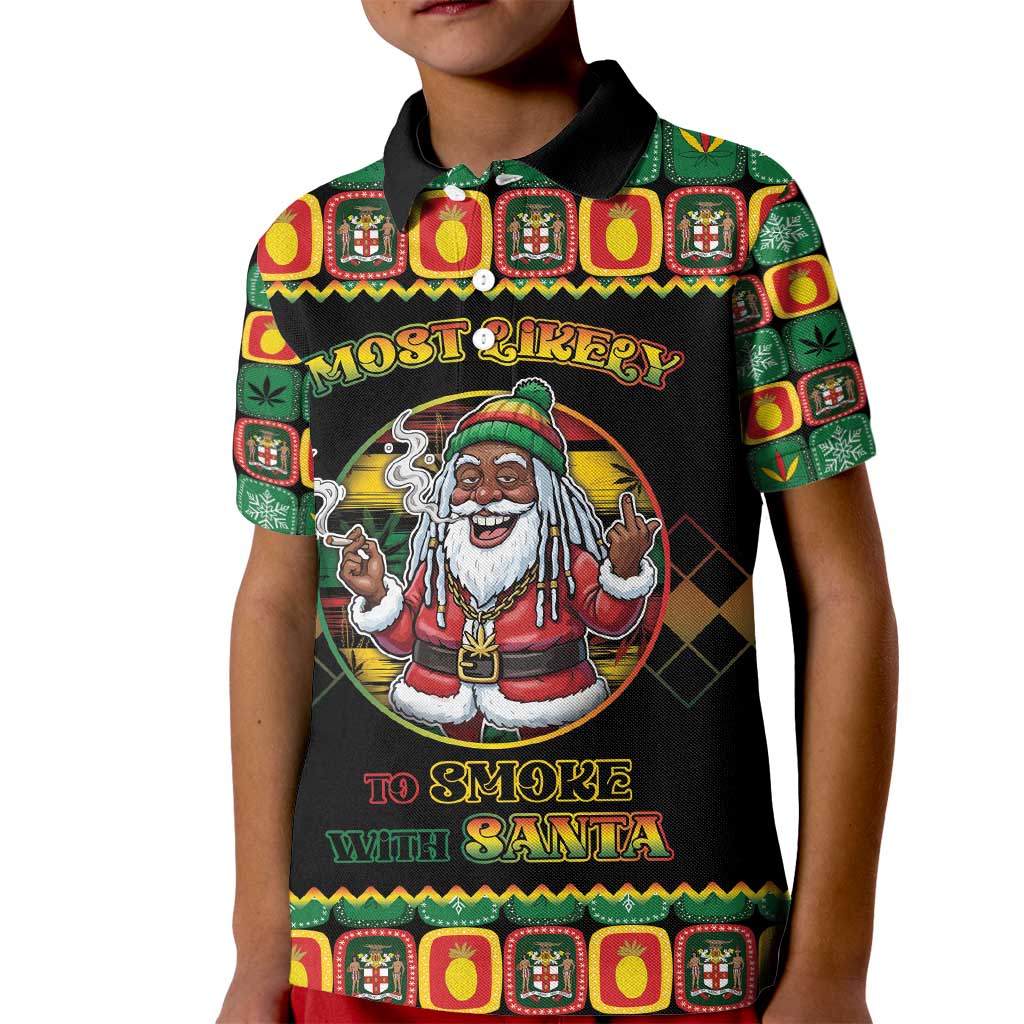 Jamaica Christmas Kid Polo Shirt Most Likely To Smoke With Santa - Wonder Print Shop