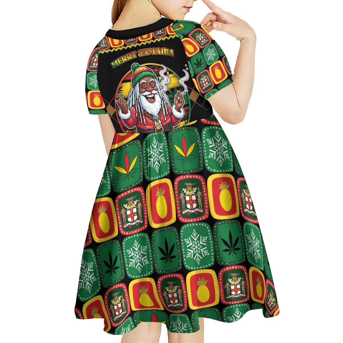 Jamaica Christmas Kid Short Sleeve Dress Most Likely To Smoke With Santa - Wonder Print Shop