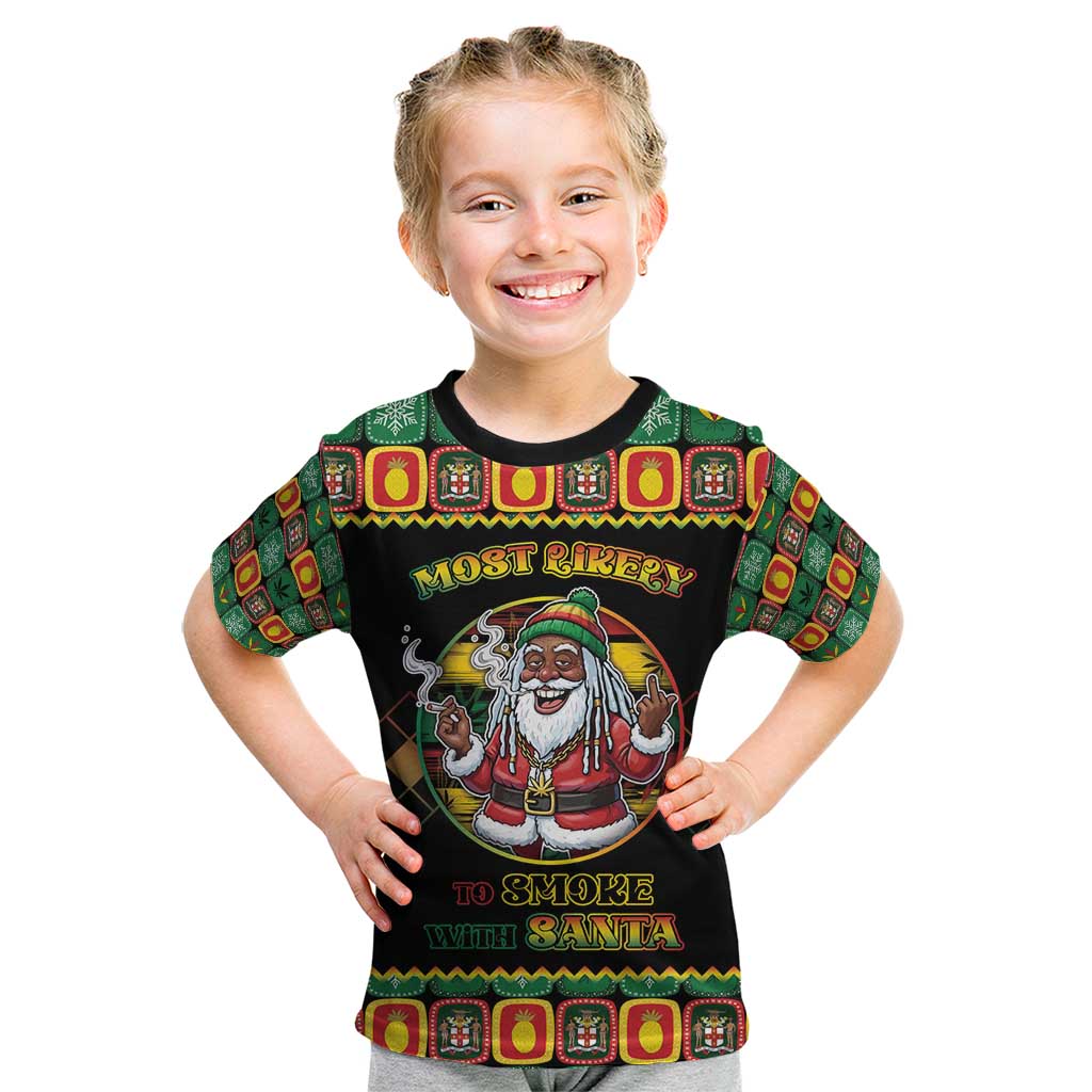 Jamaica Christmas Kid T Shirt Most Likely To Smoke With Santa - Wonder Print Shop