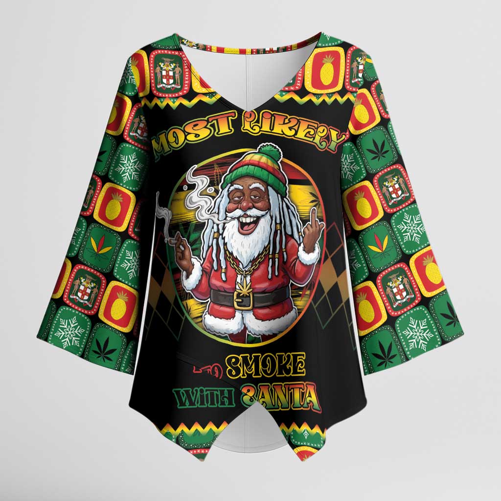 Jamaica Christmas Kimono Sleeve Blouse Most Likely To Smoke With Santa - Wonder Print Shop