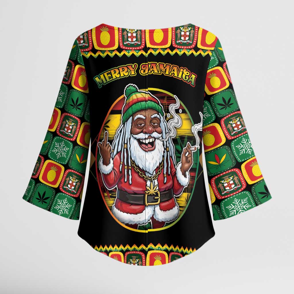 Jamaica Christmas Kimono Sleeve Blouse Most Likely To Smoke With Santa - Wonder Print Shop