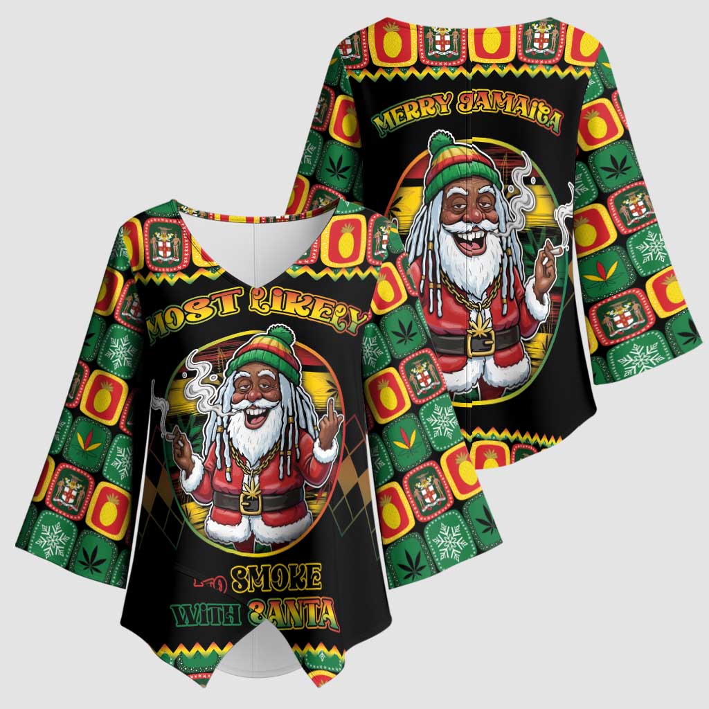 Jamaica Christmas Kimono Sleeve Blouse Most Likely To Smoke With Santa - Wonder Print Shop