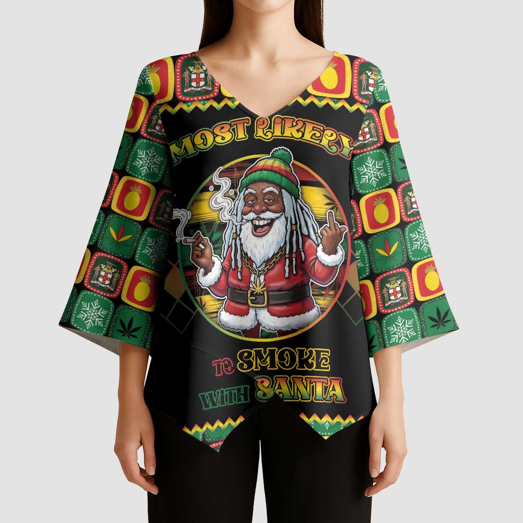 Jamaica Christmas Kimono Sleeve Blouse Most Likely To Smoke With Santa - Wonder Print Shop