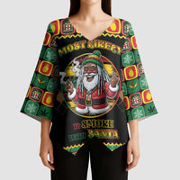 Jamaica Christmas Kimono Sleeve Blouse Most Likely To Smoke With Santa - Wonder Print Shop