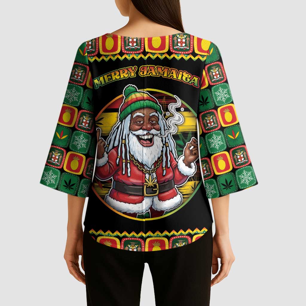 Jamaica Christmas Kimono Sleeve Blouse Most Likely To Smoke With Santa - Wonder Print Shop