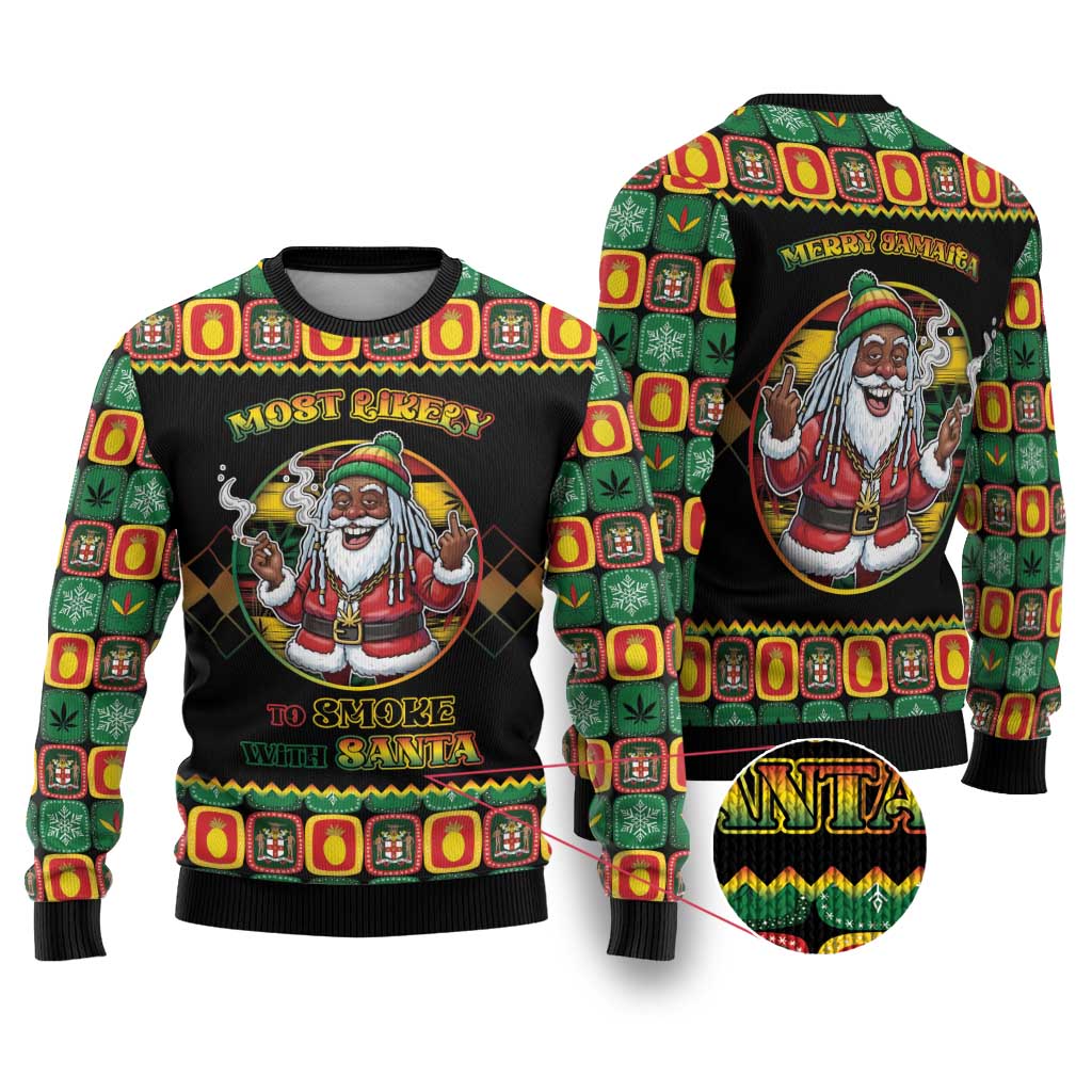 Jamaica Christmas Ugly Christmas Sweater Most Likely To Smoke With Santa - Wonder Print Shop