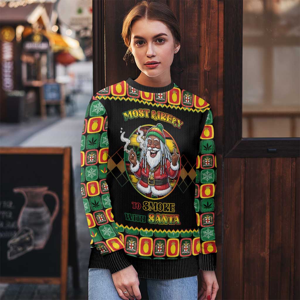Jamaica Christmas Ugly Christmas Sweater Most Likely To Smoke With Santa - Wonder Print Shop