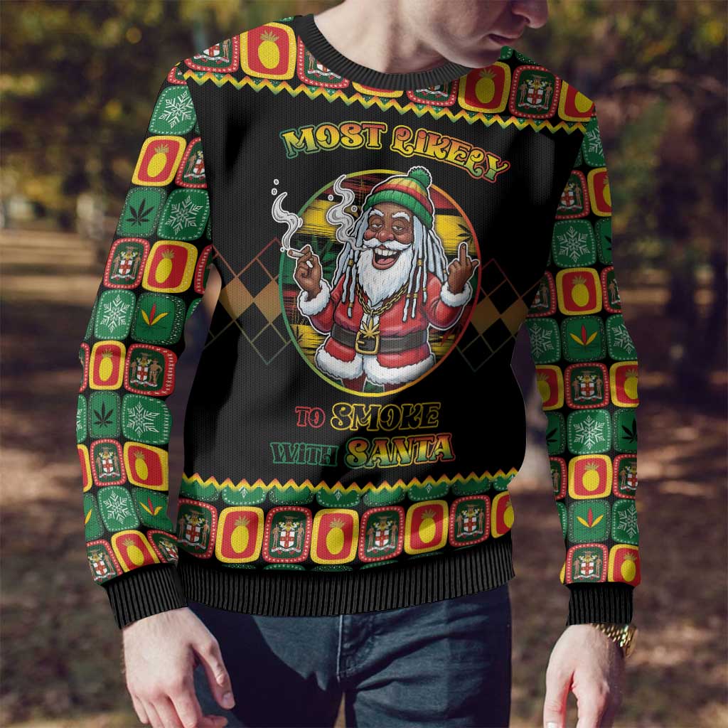 Jamaica Christmas Ugly Christmas Sweater Most Likely To Smoke With Santa - Wonder Print Shop