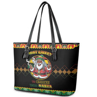 Jamaica Christmas Leather Tote Bag Most Likely To Smoke With Santa - Wonder Print Shop
