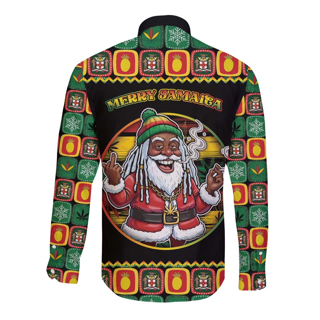 Jamaica Christmas Long Sleeve Button Shirt Most Likely To Smoke With Santa - Wonder Print Shop