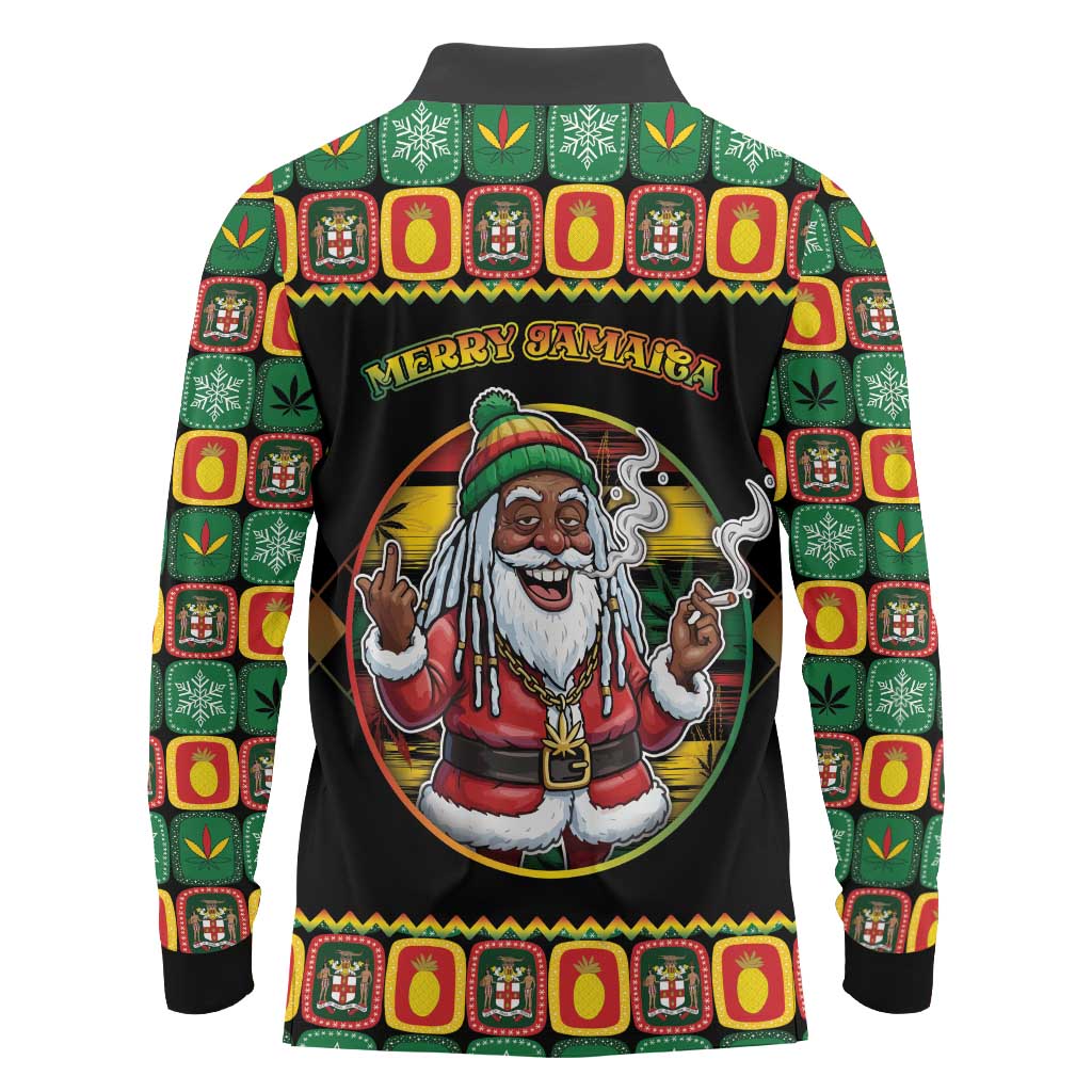 Jamaica Christmas Long Sleeve Polo Shirt Most Likely To Smoke With Santa - Wonder Print Shop