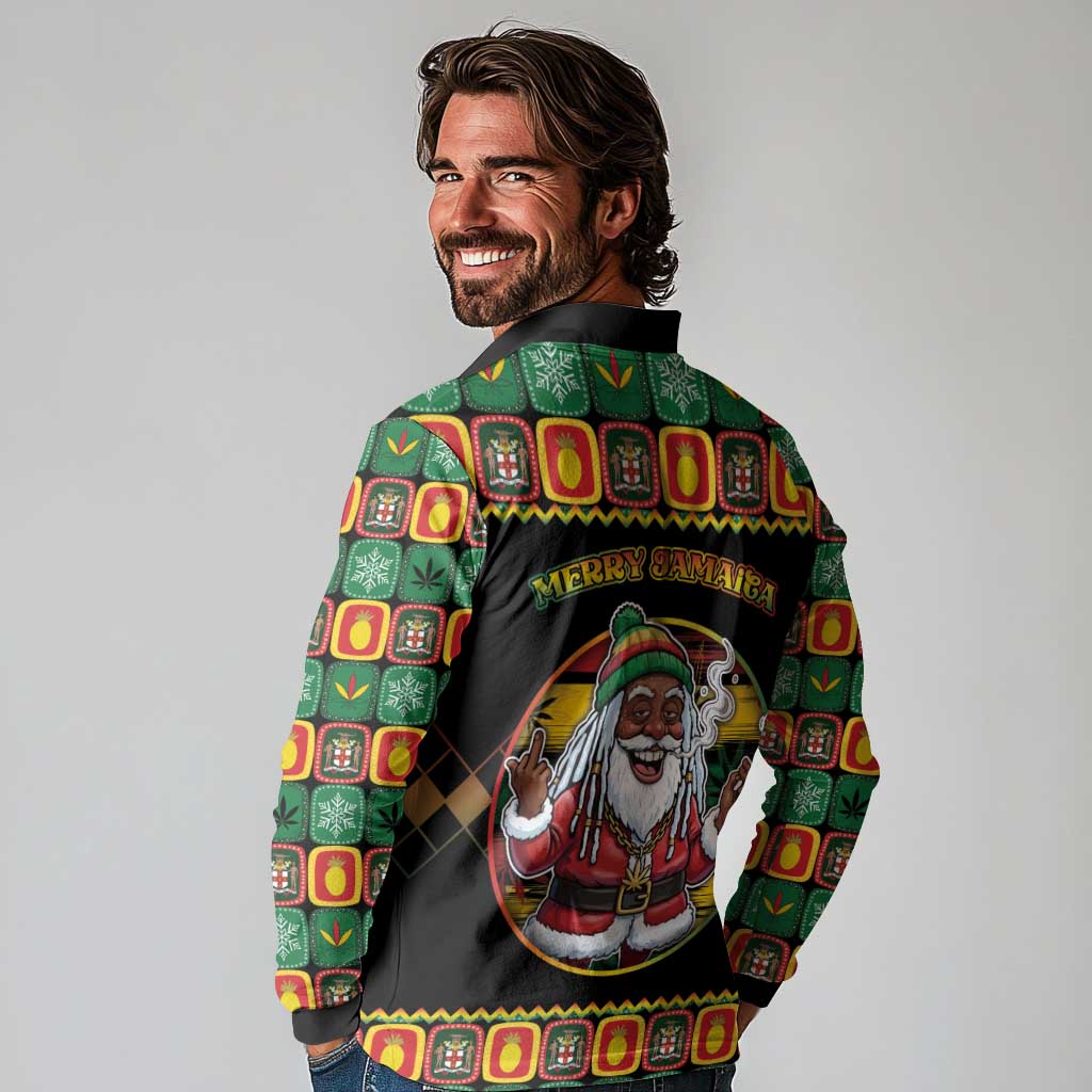Jamaica Christmas Long Sleeve Polo Shirt Most Likely To Smoke With Santa - Wonder Print Shop