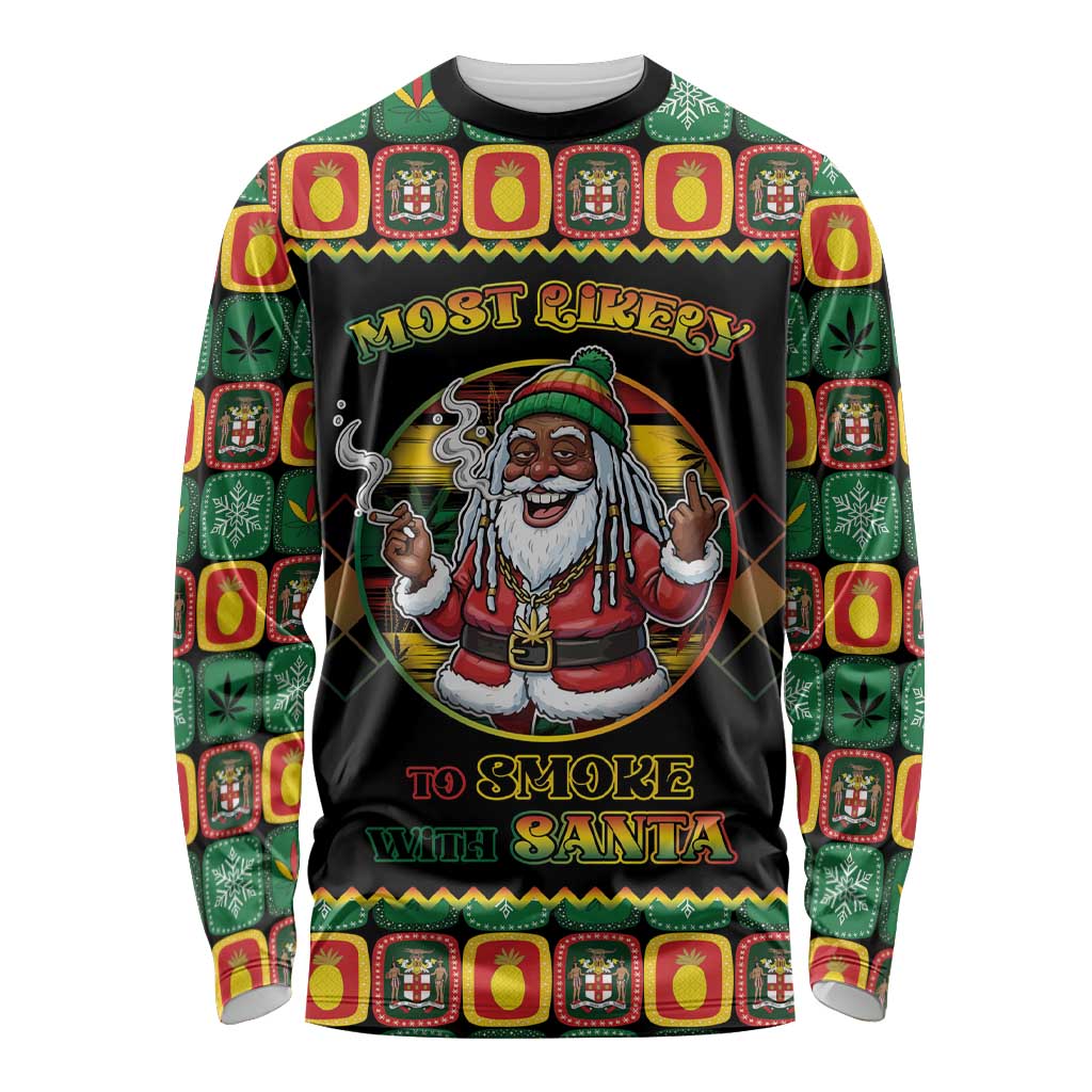Jamaica Christmas Long Sleeve Shirt Most Likely To Smoke With Santa - Wonder Print Shop