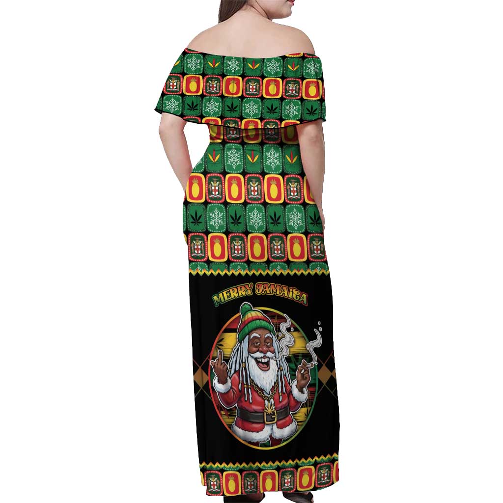 Jamaica Christmas Off Shoulder Maxi Dress Most Likely To Smoke With Santa - Wonder Print Shop