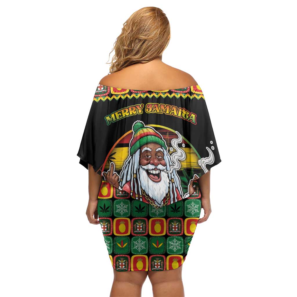 Jamaica Christmas Off Shoulder Short Dress Most Likely To Smoke With Santa - Wonder Print Shop