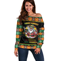 Jamaica Christmas Off Shoulder Sweater Most Likely To Smoke With Santa - Wonder Print Shop