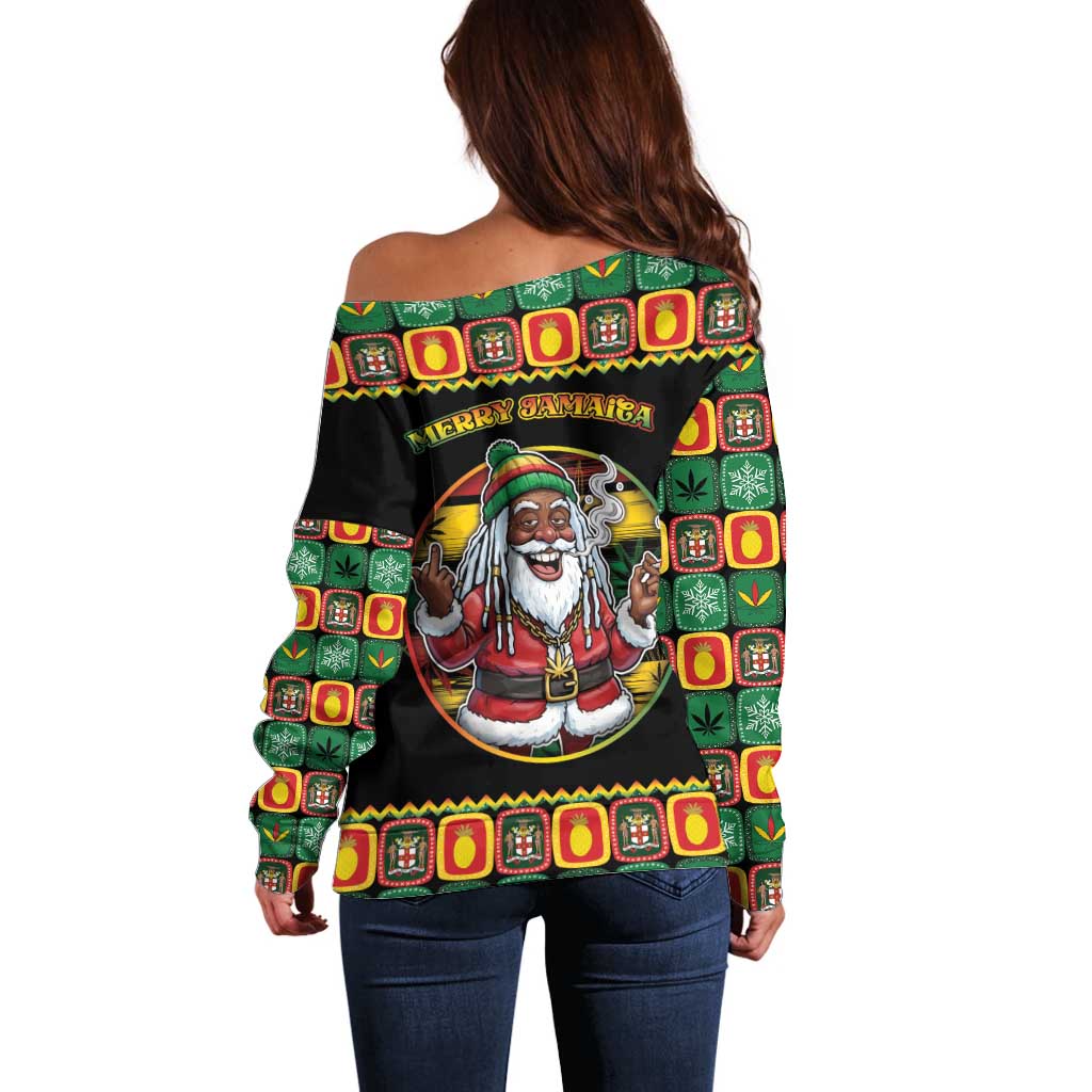 Jamaica Christmas Off Shoulder Sweater Most Likely To Smoke With Santa - Wonder Print Shop