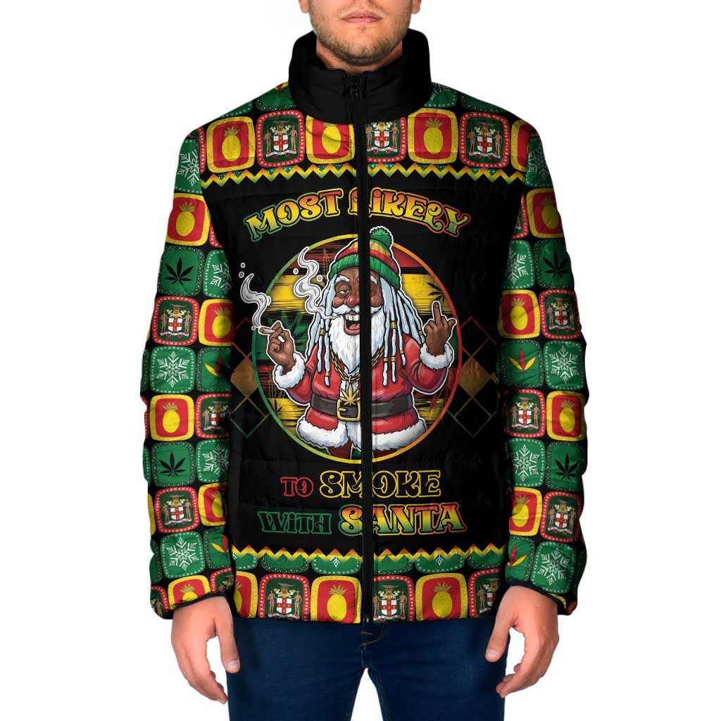 Jamaica Christmas Padded Jacket Most Likely To Smoke With Santa - Wonder Print Shop