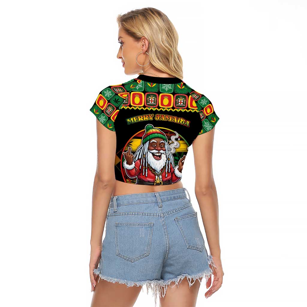 Jamaica Christmas Raglan Cropped T Shirt Most Likely To Smoke With Santa - Wonder Print Shop