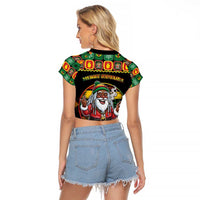 Jamaica Christmas Raglan Cropped T Shirt Most Likely To Smoke With Santa - Wonder Print Shop