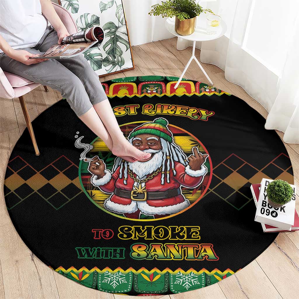 Jamaica Christmas Round Carpet Most Likely To Smoke With Santa - Wonder Print Shop
