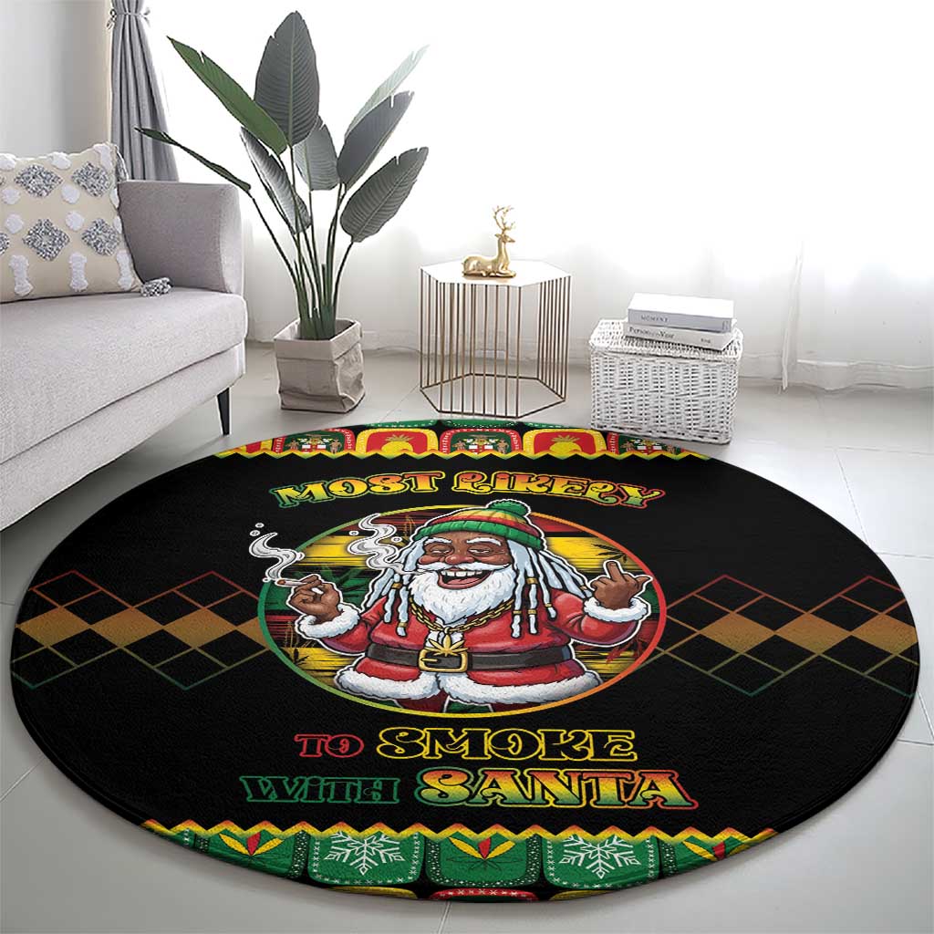 Jamaica Christmas Round Carpet Most Likely To Smoke With Santa - Wonder Print Shop
