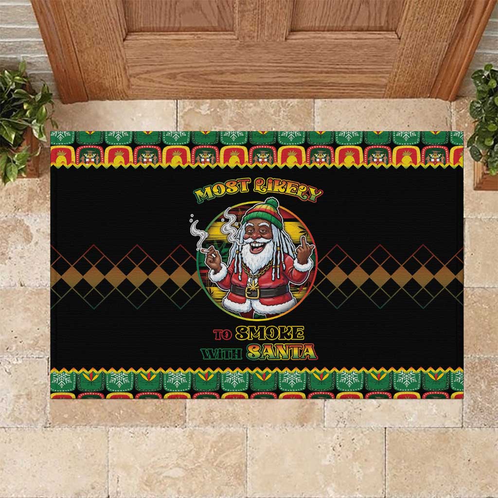 Jamaica Christmas Rubber Doormat Most Likely To Smoke With Santa - Wonder Print Shop