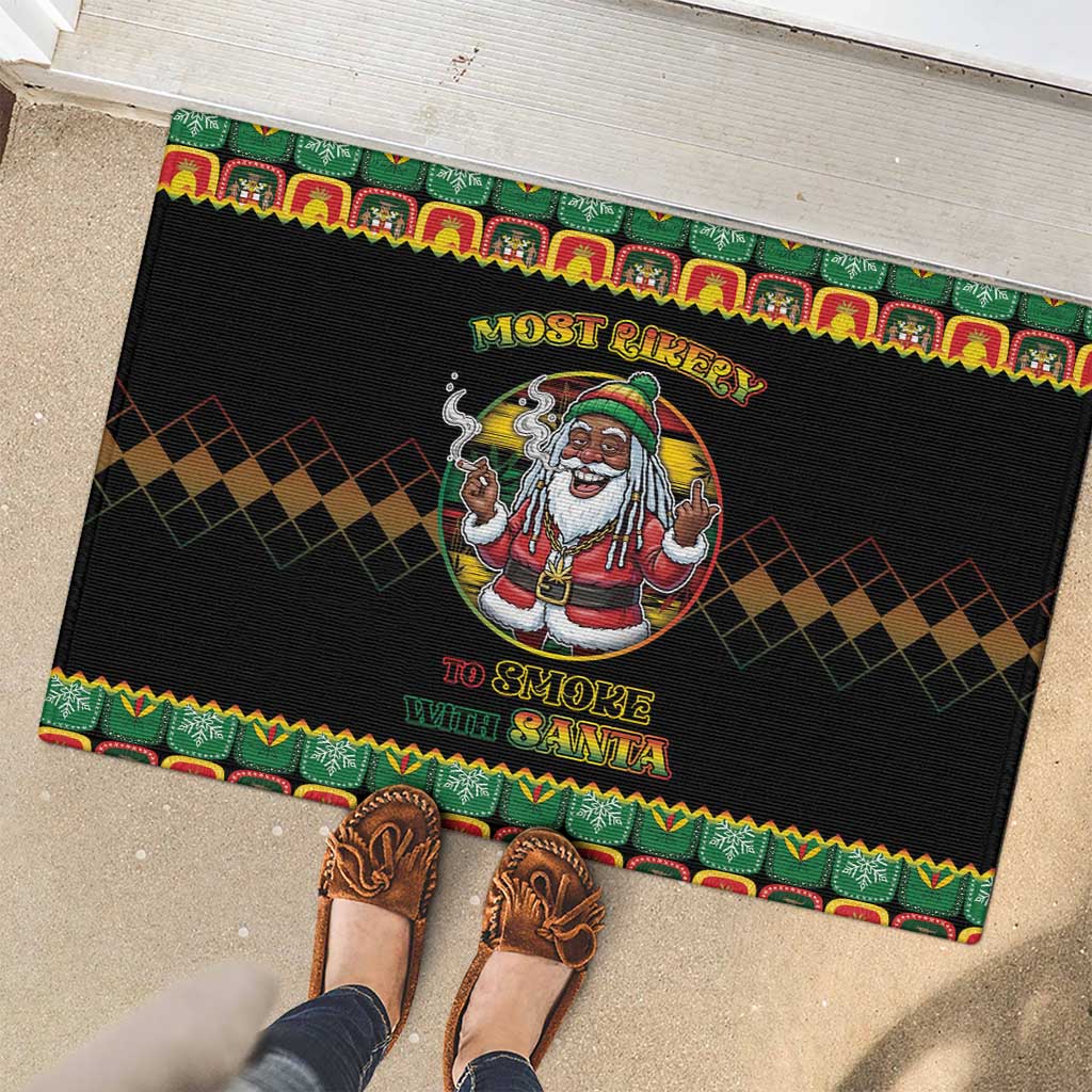 Jamaica Christmas Rubber Doormat Most Likely To Smoke With Santa - Wonder Print Shop