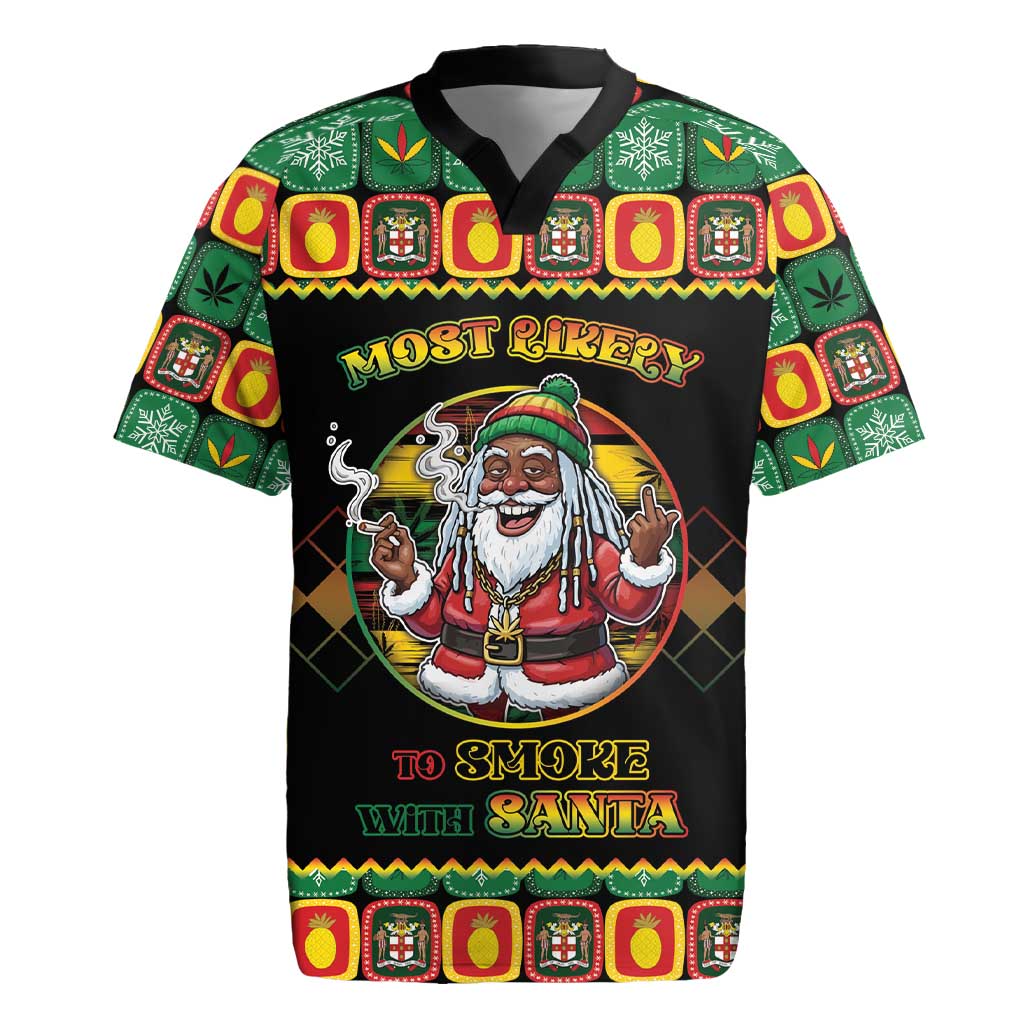 Jamaica Christmas Rugby Jersey Most Likely To Smoke With Santa - Wonder Print Shop