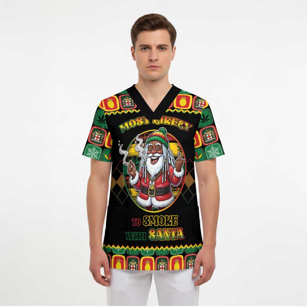 Jamaica Christmas Scrub Top Most Likely To Smoke With Santa - Wonder Print Shop