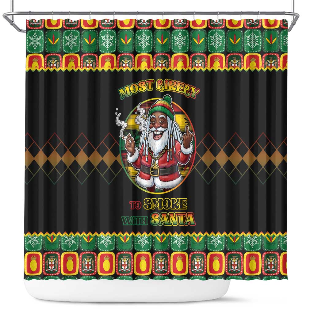 Jamaica Christmas Shower Curtain Most Likely To Smoke With Santa - Wonder Print Shop